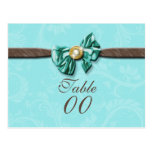 Blue aqua brown gem bow floral post card