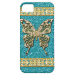 Blue Aqua Glitter Golden Butterfly casemate cases