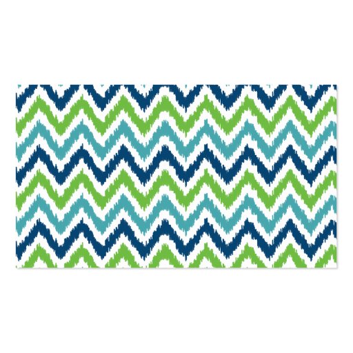 Blue Aqua Green Zigzag Ikat Pattern Business Card Templates (back side)
