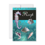 BLUE AQUAMARINE DAMASK BEACH WEDDING RSVP PERSONALIZED ANNOUNCEMENTS