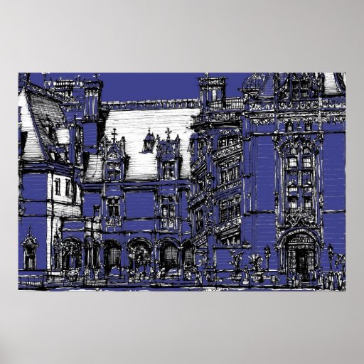 Blue architectural ink detail posters