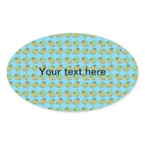 Blue argyle banana pattern oval stickers