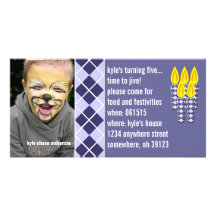 Blue Argyle Birthdy Photo Invitation Personalized Photo Card