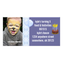 Blue Argyle Birthdy Photo Invitation Custom Photo Card