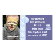 Blue Argyle Birthdy Photo Invitation Custom Photo Card