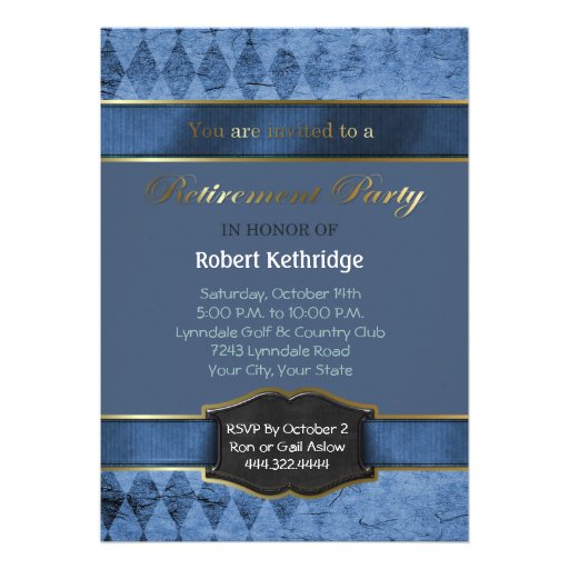 Blue Argyle Classic Retirement Party Invitations