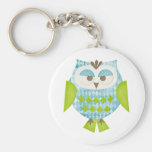 Blue Argyle Owl Key Chain