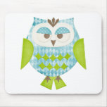 Blue Argyle Owl Mouse Pad