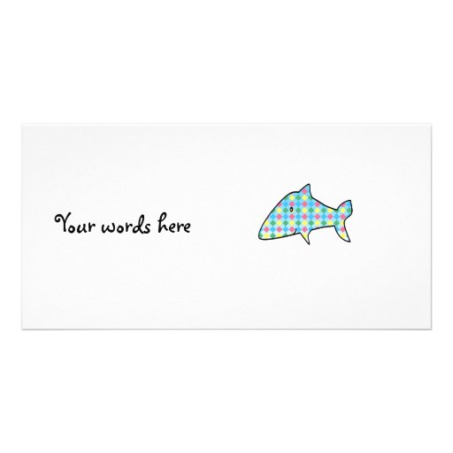 Blue argyle shark personalized photo card