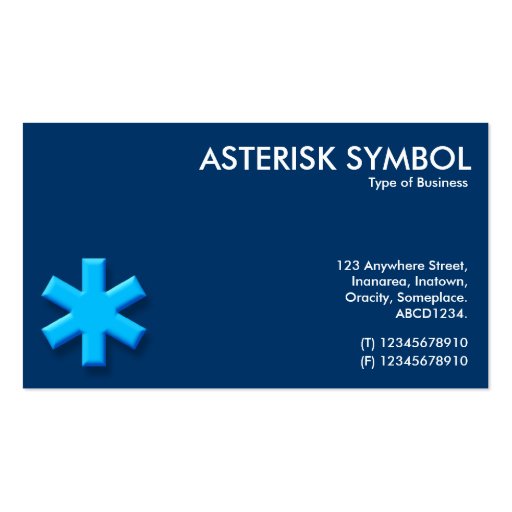 Blue Asterisk Symbol - Dark Blue (003366) Business Card Templates (front side)