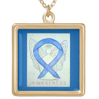 Blue Awareness Ribbon Angel Art Jewelry Necklace