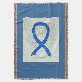 Blue Awareness Ribbon Angel Custom Throw Blanket