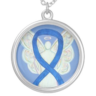 Blue Awareness Ribbon Angel Jewelry Necklace