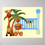 Blue Baby Animals with Baby Crib Wall Decor Poster