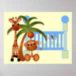 Blue Baby Animals with Crib Wall Decor Poster