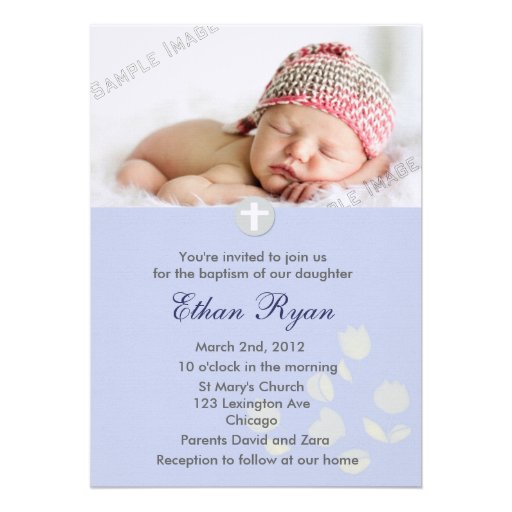 Blue Baby Boy Christening Invitation