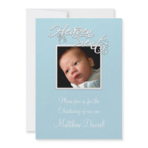 Blue Baby Boy Photo Christening Personalized Invites