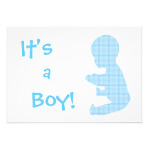 Blue Baby Boy Plaid, It's a Boy! Personalized Announcement