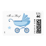 Blue baby boy stroller postage stamp