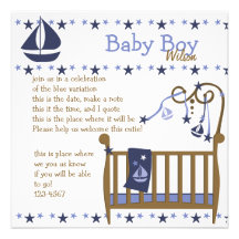 Blue Baby Crib Custom Invites