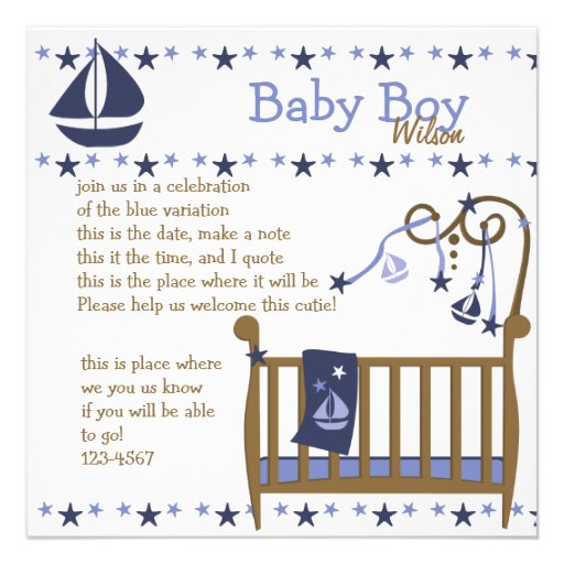 Blue Baby Crib Custom Invites