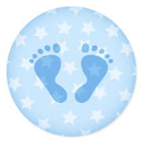 Blue baby footprints on a starry background round sticker