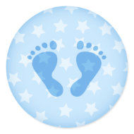 Blue baby footprints on a starry background round sticker