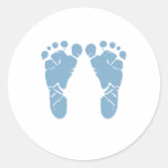 Blue baby footprints round stickers