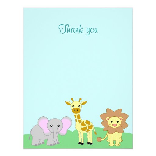 Blue Baby Jungle Animals Flat Thank You Note Invite