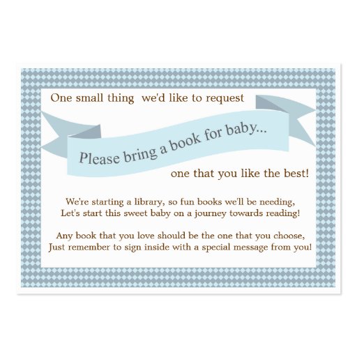 Blue Baby Shower Book Insert Request Card Business Card Template (front side)