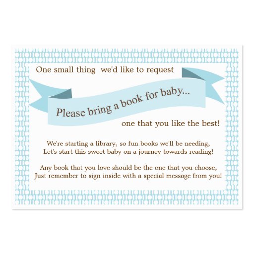 Blue Baby Shower Book Insert Request Card Business Card Template (front side)