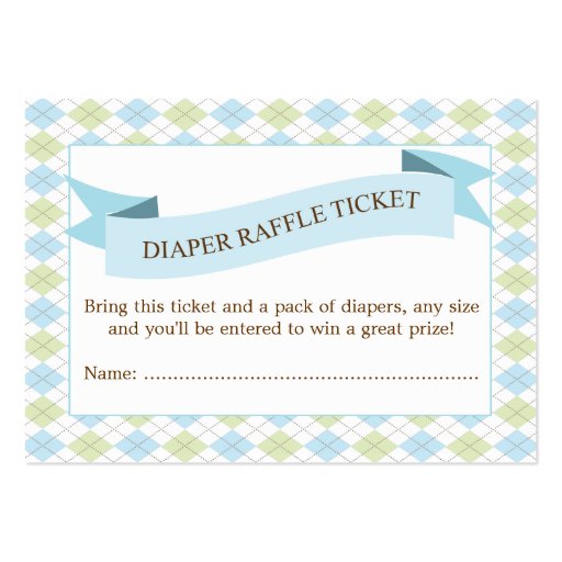 Blue Baby Shower Diaper Raffle Ticket Insert Business Card Template (front side)