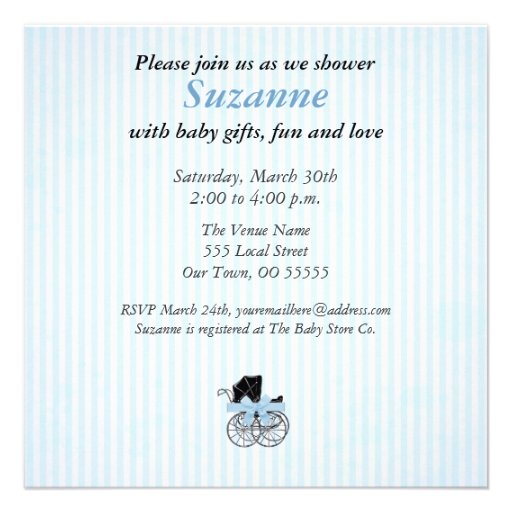 Blue Baby Shower Shabby Vintage Stripes Custom Invites