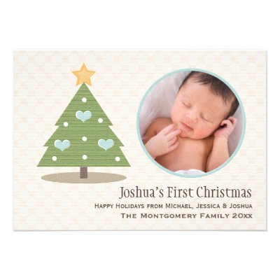 Blue Baby&#39;s First Christmas Tree Photo Card