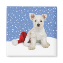 Blue Background Let It Snow Square Magnet