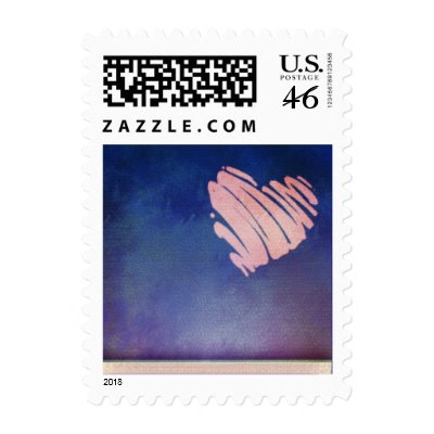 Blue background  - pink heart love stamp