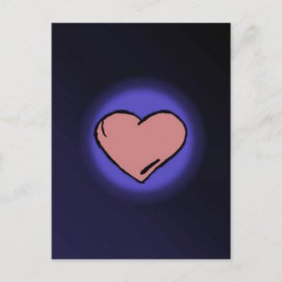 Blue background with pink love heart post card by Cammily