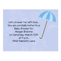 Blue Background with Umbrella Baby Shower Invitati Post Card