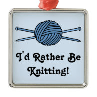 Blue Ball of Yarn & Knitting Needles Christmas Tree Ornaments