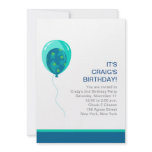 Blue Balloon Modern Kid's Birthday Party Custom Invites