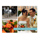 Blue band modern 3 photo montage thank you note post card