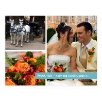 Blue band modern 3 photo montage thank you note postcards