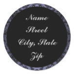 Blue Baroque Black Lace Address Labels Round Sticker