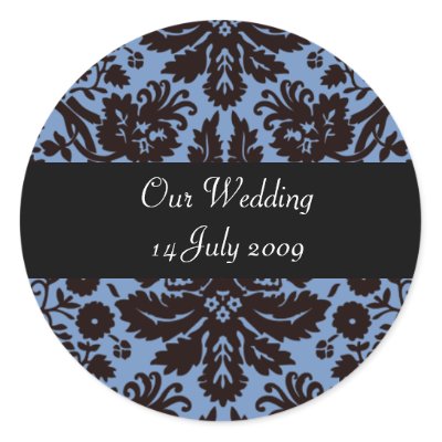 Blue baroque damask personalised stickers