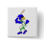 Blue Baseball Bird Pinback Button