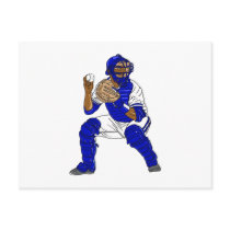 Blue baseball catcher postcard