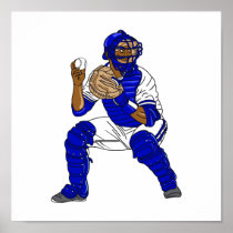 Blue baseball catcher print