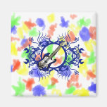 Blue Bass Blue Floral Circle Design Refrigerator Magnet
