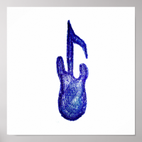 blue bass guitar music note crayon posters