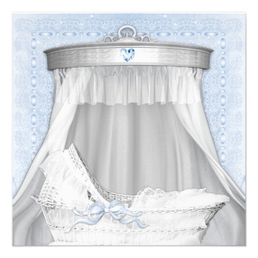 Blue Bassinet Elegant Baby Boy Shower Invitations